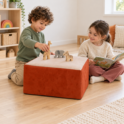 Suede Table/Stool in use by a child during reading and play in an early years setting, lifestyle view 3