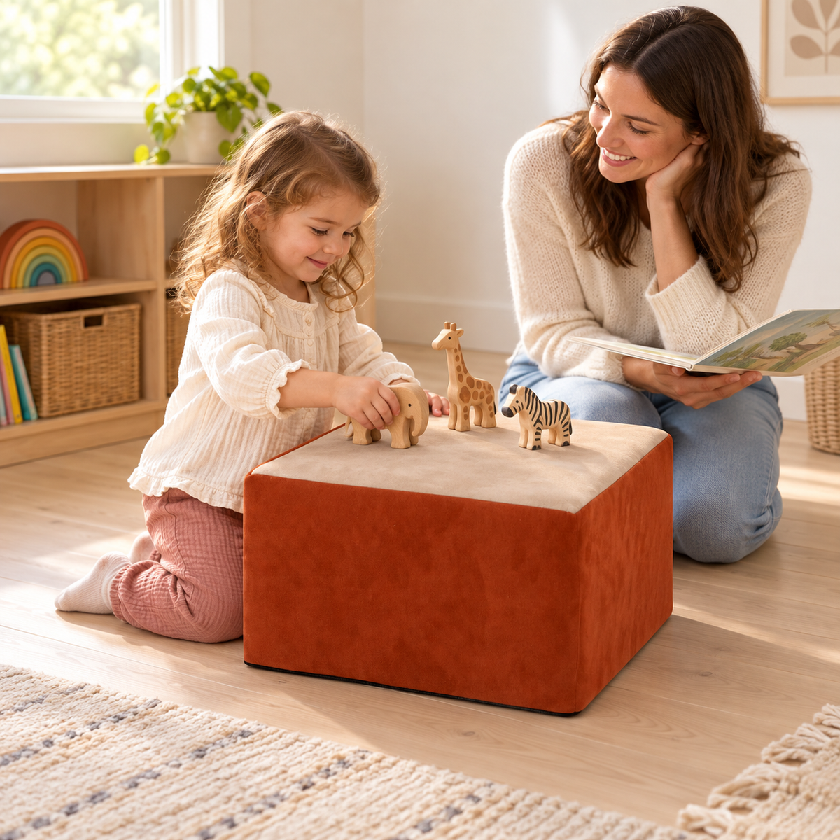Suede Table/Stool in use by a child during reading and play in an early years setting, lifestyle view 4