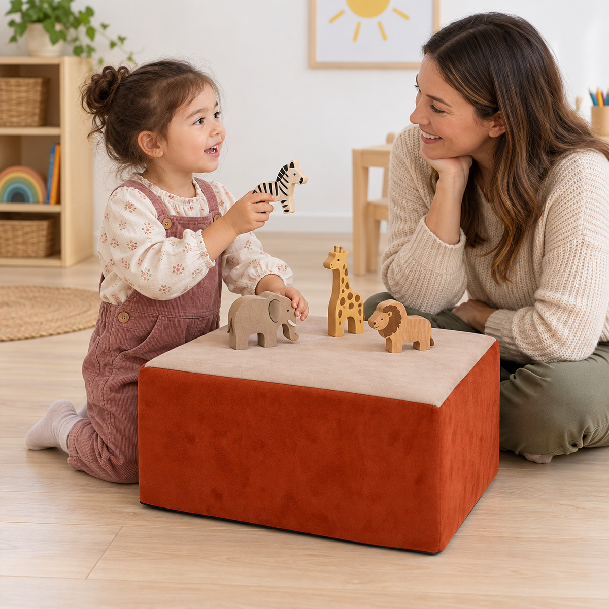 Suede Table/Stool in use by a child during reading and play in an early years setting, lifestyle view 5