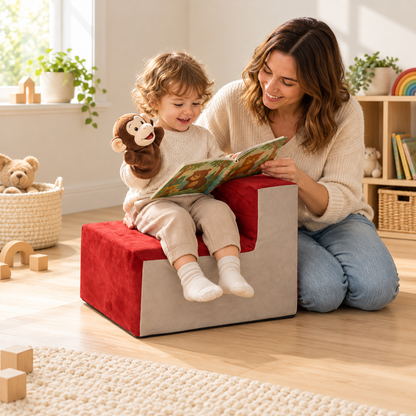 Suede Toddler Chair in use by a child during reading and play in an early years setting, lifestyle view 3