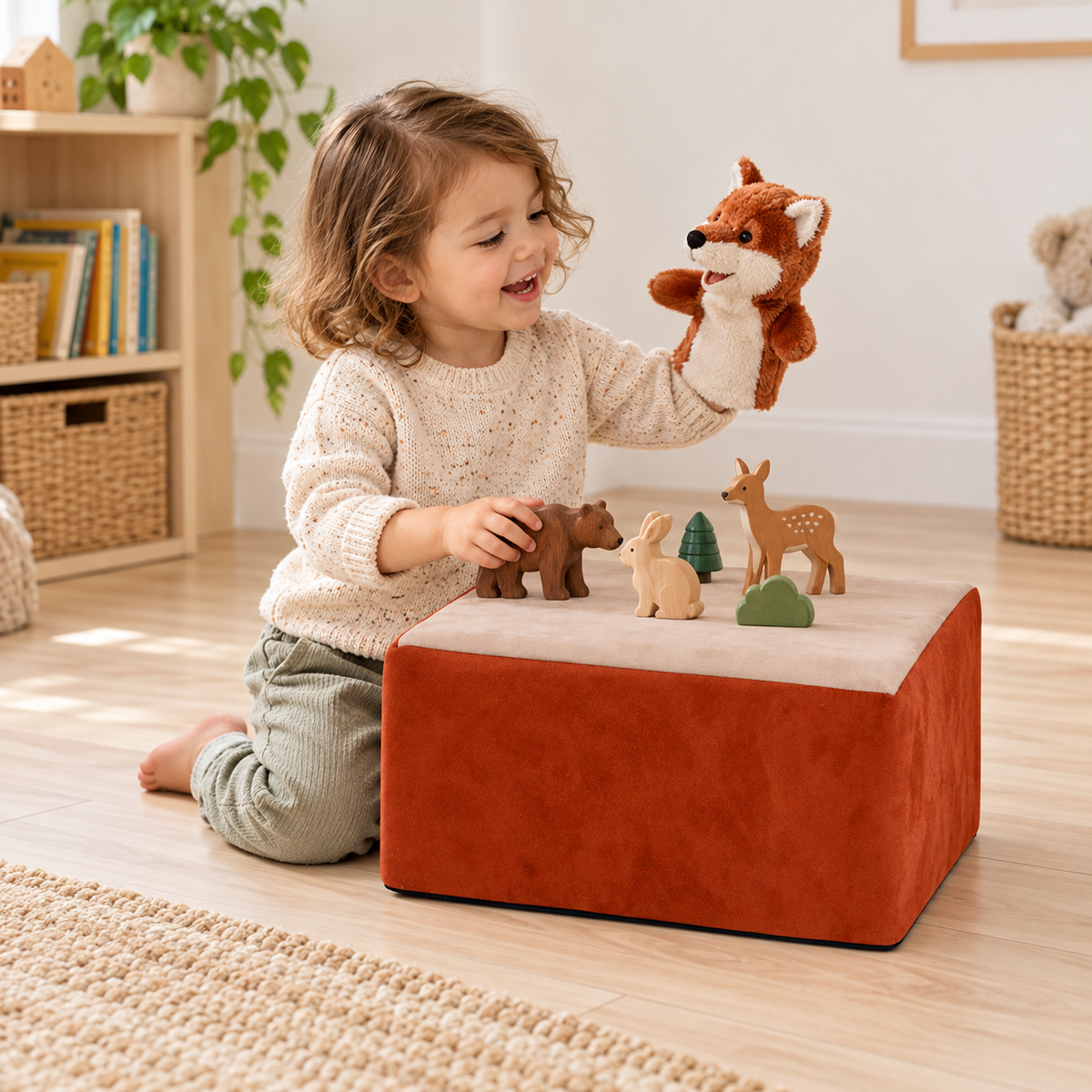 Suede Toddler Table/Stool in use by a child during reading and play in an early years setting, lifestyle view 2