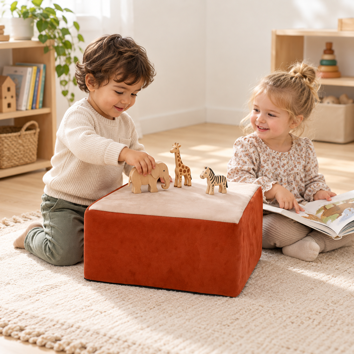 Suede Toddler Table/Stool in use by a child during reading and play in an early years setting, lifestyle view 3