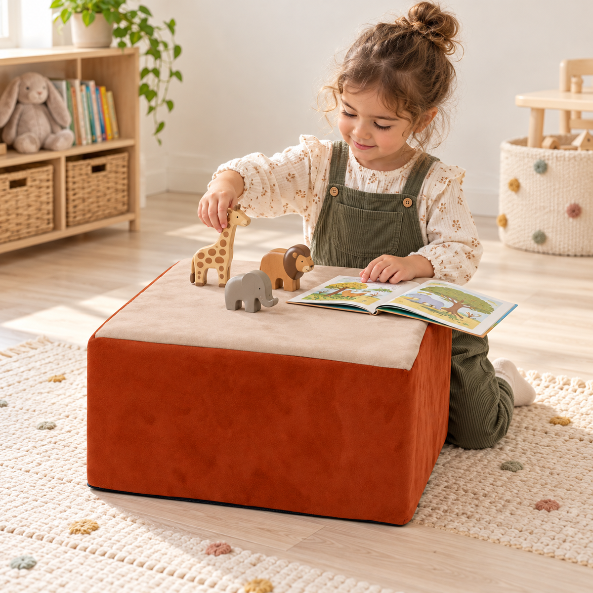 Suede Toddler Table/Stool in use by a child during reading and play in an early years setting, lifestyle view 5
