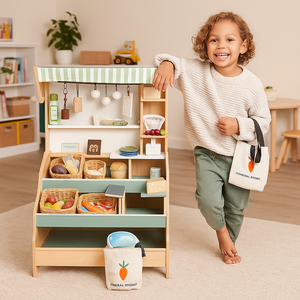 Tenderleaf Toys Wooden Market Stall with Shelves