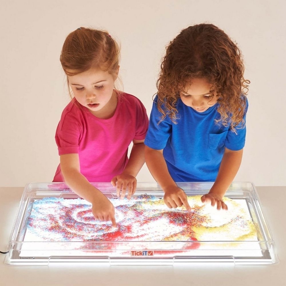 A2 Light Panel Cover, The A2 Light Panel Cover is a large clear shallow thermoplastic cover designed to fit over our A2 Light Panel, providing an illuminated container for a range of art, craft, messy play, sensory or exploration activities.Our TickiT® Light Panel Covers are the perfect accompaniment for our white TickiT® Light Panels*. Providing a perfect fit to create a large, transparent, shallow tray container for a variety of interesting art, craft, messy play, sensory and small world play activities t