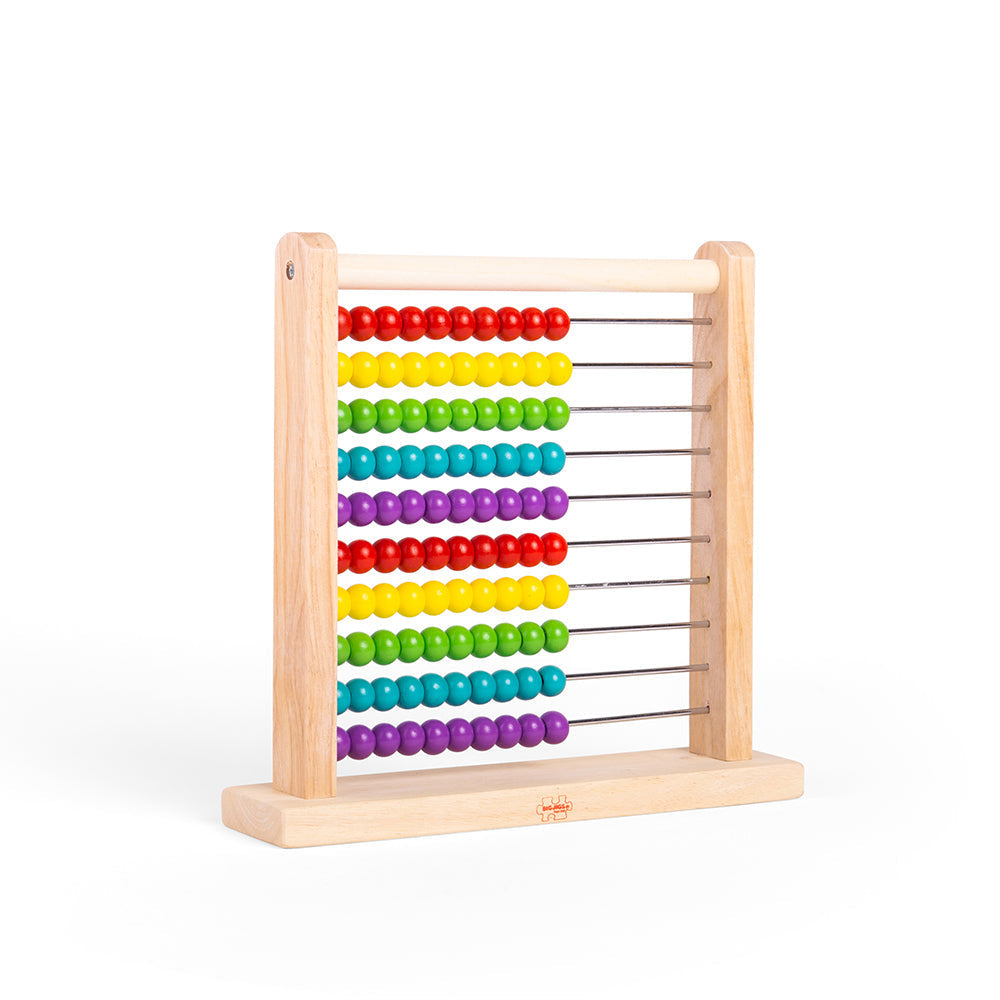 Abacus, With its bright beads and sturdy wooden frame, this traditional Wooden Abacus is an educational playroom essential. Ideal for use at home, nursery or even the classroom! Our rainbow wooden abacus toy encourages numeracy skills, patterning and colour recognition as little hands move the beads along. With ten rows and ten beads on each, let's start counting! Made from high-quality, responsibly sourced materials. Conforms to current European safety standards. Requires adult assembly. Suitable for 18+ m