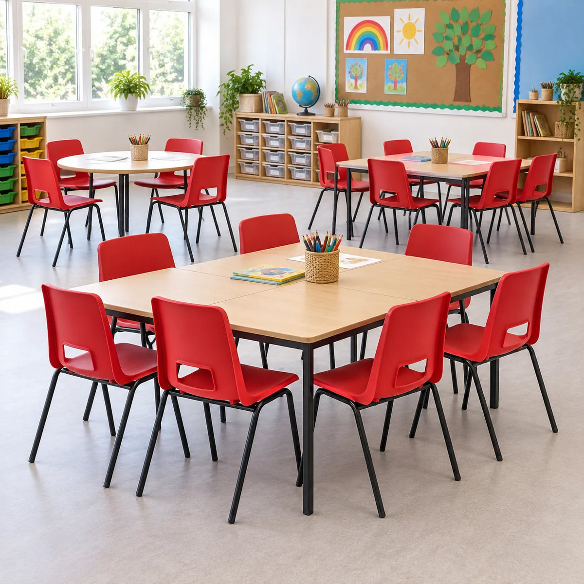 AC Junior Poly Stacking Chair Set of 20 in a bright UK classroom – lifestyle image 4