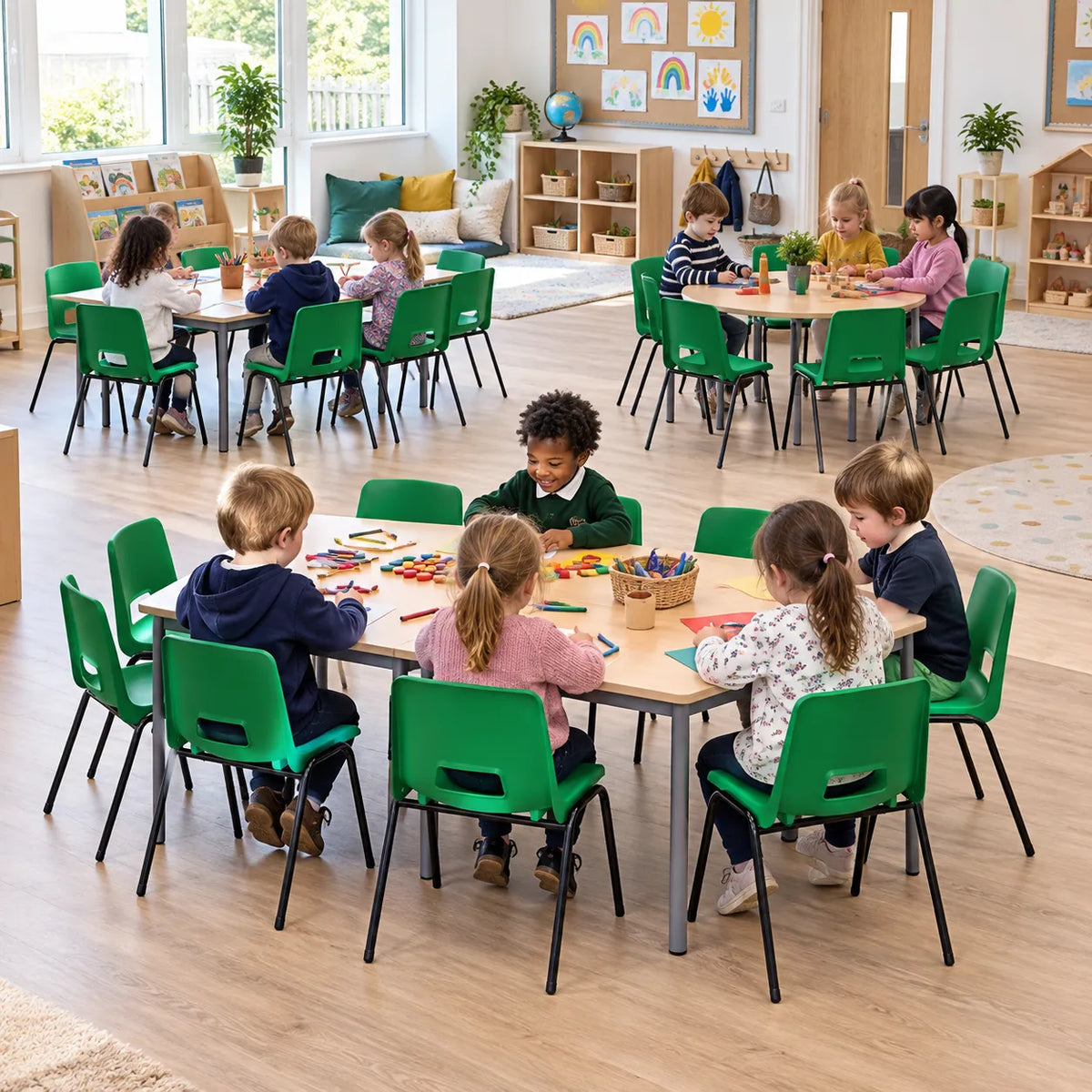 AC Junior Poly Stacking Chair Set of 20 in a bright UK classroom – lifestyle image 3
