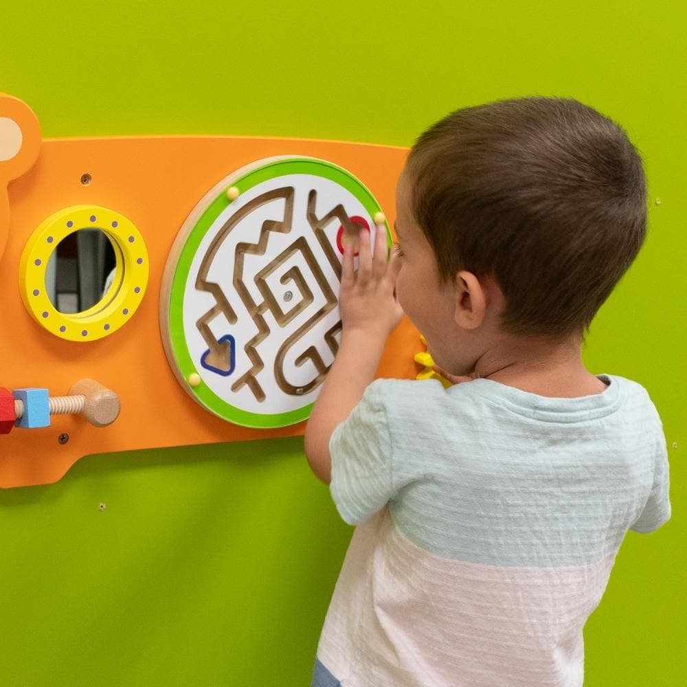 Activity Wall Panel Bear, An appealing manipulative Activity Wall Panel Bear in a bear design, providing a range of fine motor activities several children can enjoy at once. The Activity Wall Panel Bear is Ideal for developing hand-eye co-ordination, finger control and fine motor skills. Wall fixings included. The Bear Manipulative Wall Panel also provides problem solving challenges appropriate to young children whilst engaging children in conversations about what they are doing. Activity Wall Panel Bear He