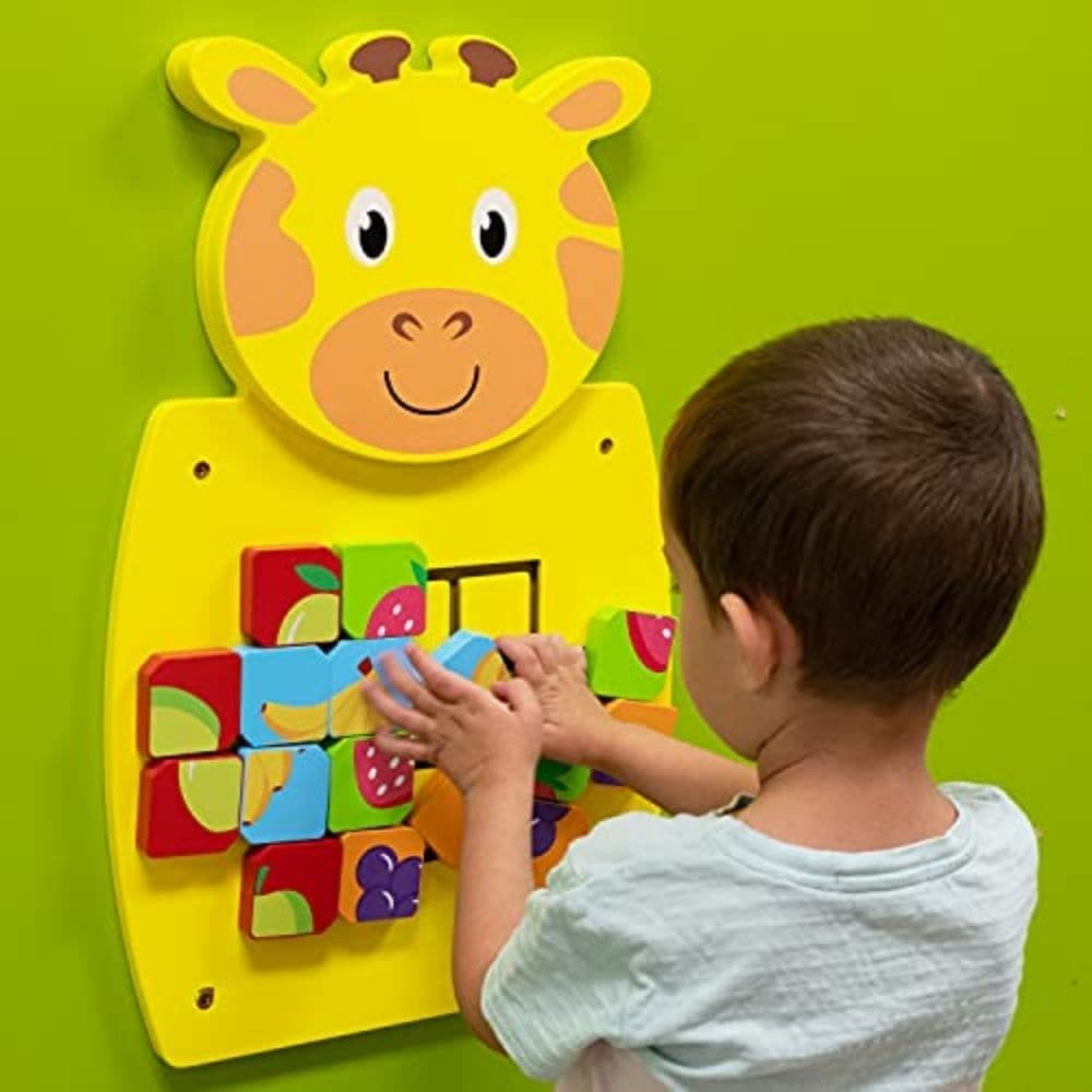 Activity Wall Panel Giraffe, An appealing manipulative Activity Wall Panel Giraffe in a bear design, providing a range of fine motor activities several children can enjoy at once. The Activity Wall Panel Giraffe is Ideal for developing hand-eye co-ordination, finger control and fine motor skills. The Activity Wall Panel Giraffe also provides problem solving challenges appropriate to young children whilst engaging children in conversations about what they are doing. Product Information Size: 360 x 550 x 35 m