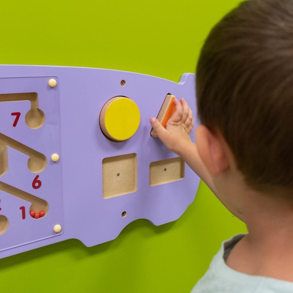 Activity Wall Panel Hippo, The Activity Wall Panel Hippo is not only Visually Stunning for any setting but it also provides a range of interesting manipulative activities for a single child or group of children playing and exploring together. The Activity Wall Panel Hippo is excellent for the development of hand-eye coordination, finger control and fine motor skills. The Activity Wall Panel Hippo also provides problem solving challenges appropriate to young children whilst engaging children in conversations