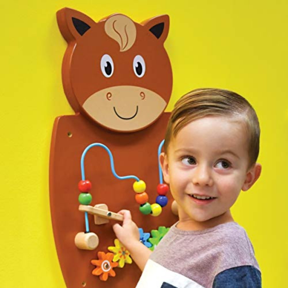 Activity Wall Panel Horse, The Activity Wall Panel Horse toy is ideal for the wall at home, waiting room, treatment rooms or in your nursery or school. The Activity Wall Panel Horse is Ideal for developing hand-eye co-ordination, finger control and fine motor skills. Wall fixings included. The Activity Wall Panel Horse also provides problem solving challenges appropriate to young children whilst engaging children in conversations about what they are doing. Product Information Size: 360 x 550 x 55 mm Recomme