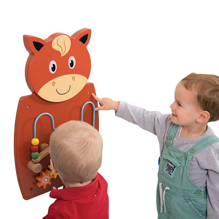 Activity Wall Panel Horse, The Activity Wall Panel Horse toy is ideal for the wall at home, waiting room, treatment rooms or in your nursery or school. The Activity Wall Panel Horse is Ideal for developing hand-eye co-ordination, finger control and fine motor skills. Wall fixings included. The Activity Wall Panel Horse also provides problem solving challenges appropriate to young children whilst engaging children in conversations about what they are doing. Product Information Size: 360 x 550 x 55 mm Recomme