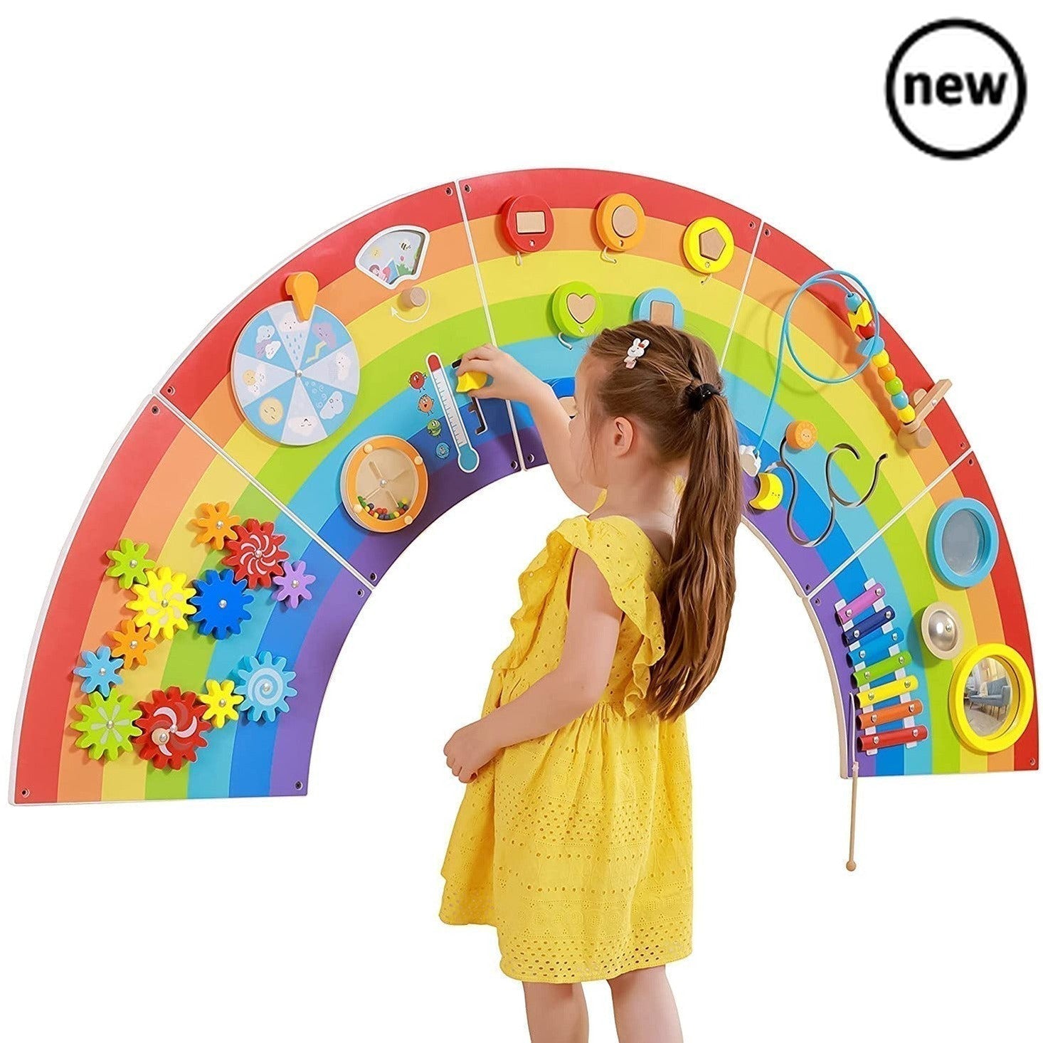 Activity Wall Panel Rainbow, =The Activity Wall Panel Rainbow toy is ideal for the wall at home, waiting room, treatment rooms or in your nursery or school. The Activity Wall Panel Rainbow is Ideal for developing hand-eye co-ordination, finger control and fine motor skills. Wall fixings included. The Activity Wall Panel Rainbow also provides problem solving challenges appropriate to young children whilst engaging children in conversations about what they are doing. This activity wall provides a multi-sensor