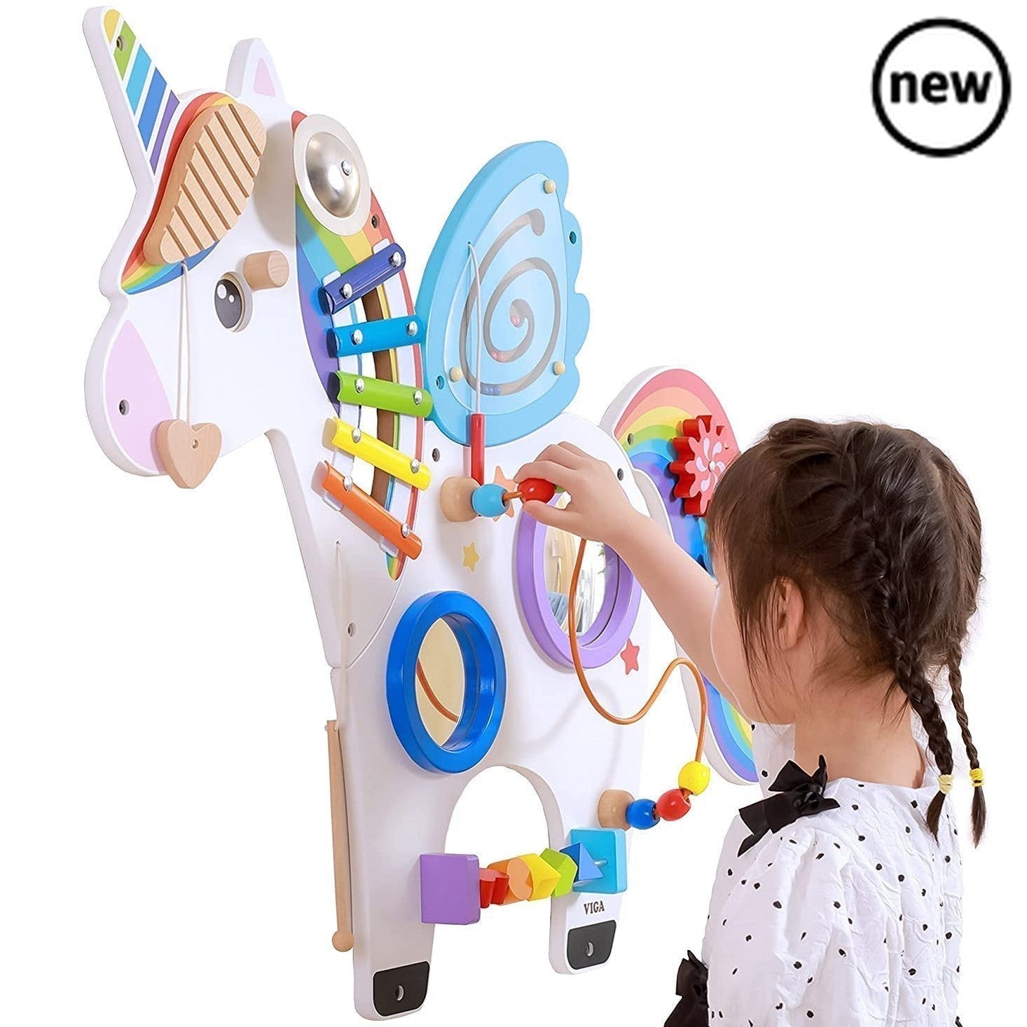 Activity Wall Panel Unicorn, The Activity Wall Panel Unicorn is ideal for the wall at home, waiting room, treatment rooms or in your nursery or school. The Activity Wall Panel Unicorn is Ideal for developing hand-eye co-ordination, finger control and fine motor skills. Wall fixings included. The Activity Wall Panel Unicorn also provides problem solving challenges appropriate to young children whilst engaging children in conversations about what they are doing. This beautifully designed unicorn wall toy incl