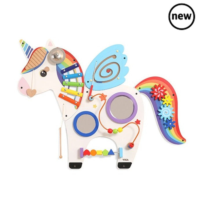 Activity Wall Panel Unicorn, The Activity Wall Panel Unicorn is ideal for the wall at home, waiting room, treatment rooms or in your nursery or school. The Activity Wall Panel Unicorn is Ideal for developing hand-eye co-ordination, finger control and fine motor skills. Wall fixings included. The Activity Wall Panel Unicorn also provides problem solving challenges appropriate to young children whilst engaging children in conversations about what they are doing. This beautifully designed unicorn wall toy incl