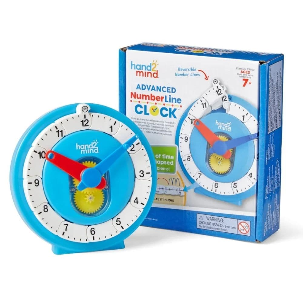 Advanced Number Line Clock, The Advanced Number Line Clock helps students boost their time-telling skills with the hands-on Advanced NumberLine Clock™. Each removable hour and minute chain on this teaching time clock unfurl into a straight number line. This helps children see how a clock face is simply a circular number line. Use this clock when teaching more advanced time concepts such as intervals of time and elapsed time. Help students understand more advanced time on a clock concepts including elapsed t