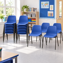 Affinity Antimicrobial Blue Stacking Chair Set of 20 in a bright UK classroom – lifestyle image 5