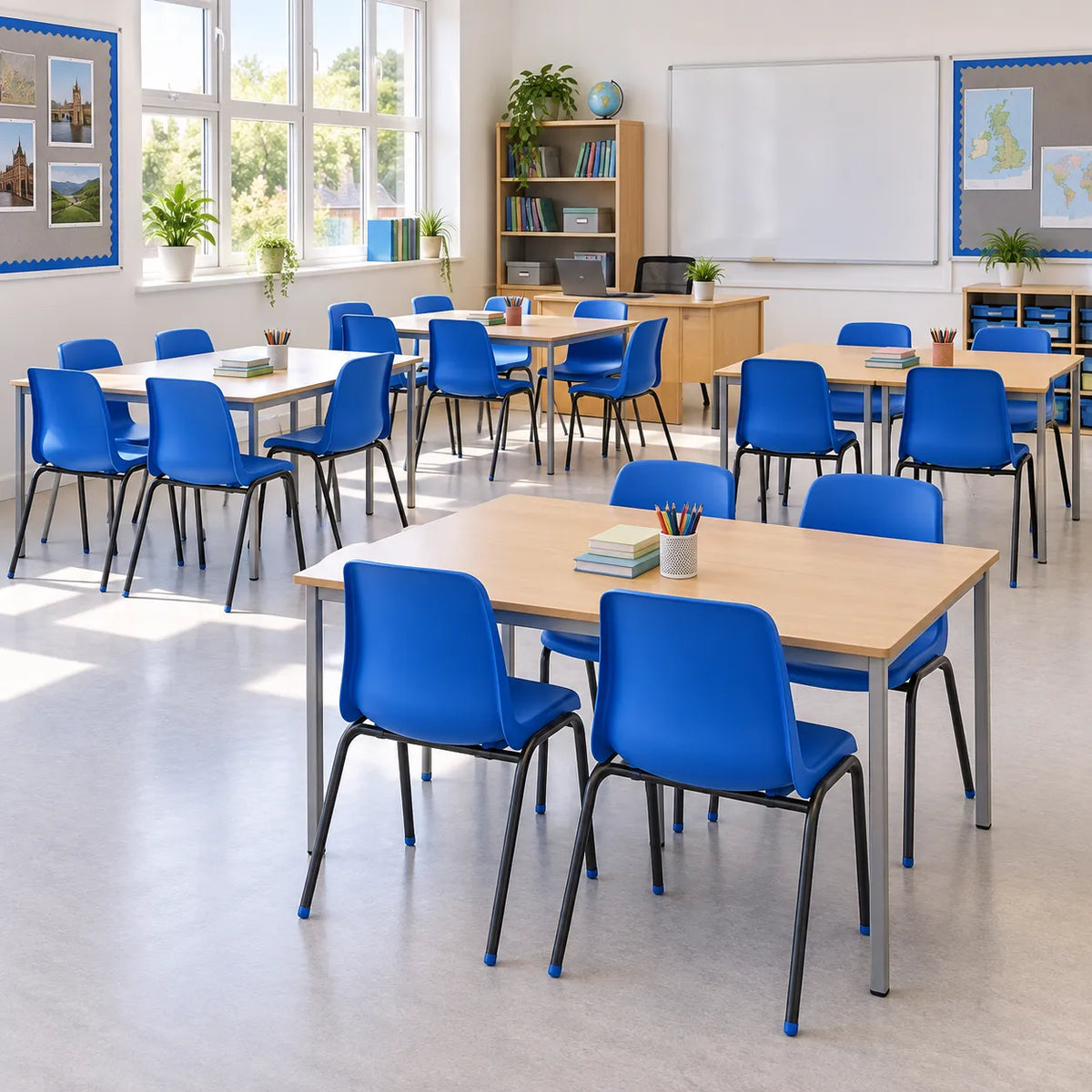 Affinity Stacking Chair Set of 20 in a bright UK classroom – lifestyle image 1