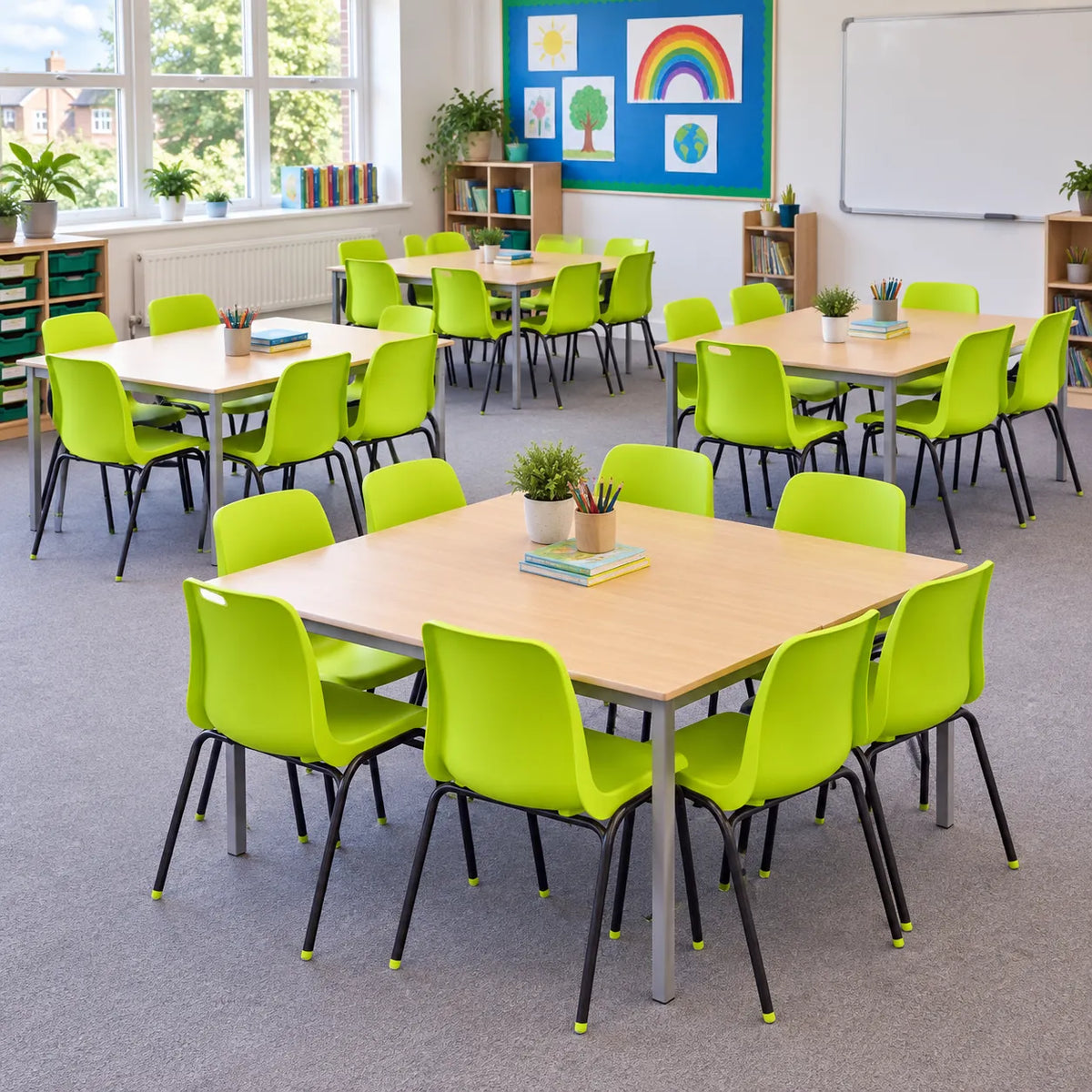 Affinity Stacking Chair Set of 20 in a bright UK classroom – lifestyle image 2