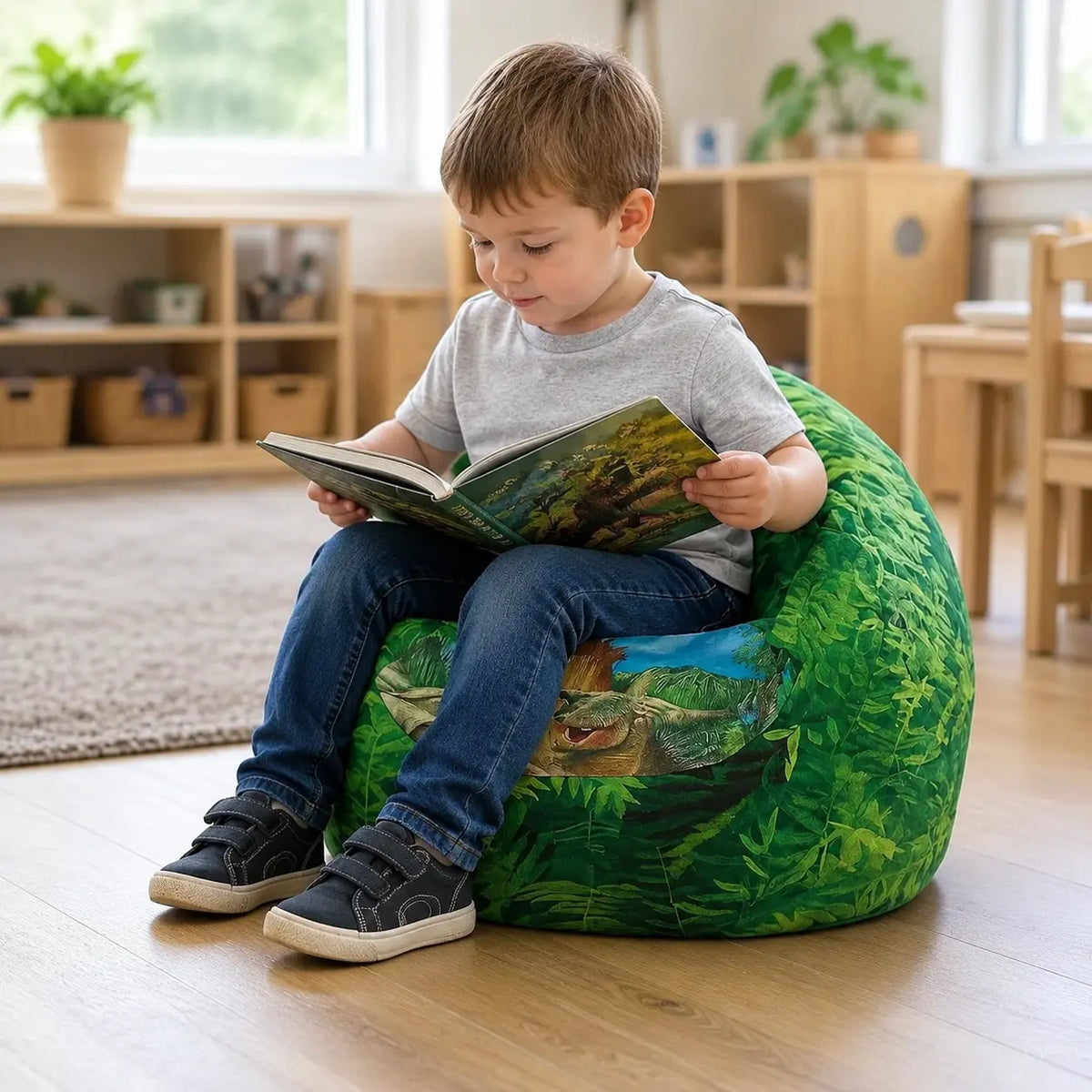 Albertosaurus Beany Chair in a naturally lit early-years nursery setting