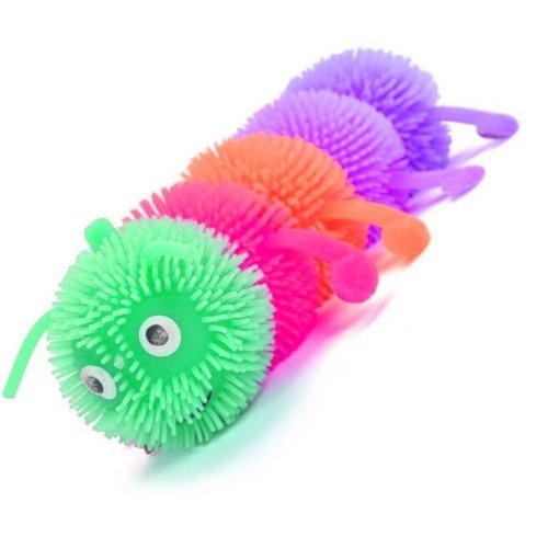 Alfred The Rainbow Caterpillar, A squidgy stretchy rainbow caterpillar covered in tiny rubber hairs that gives hours of tactile amusement. The Rainbow Caterpillar has a soft brush effect gives it an amazing tactile touch and feel experience. Soft velvet like brush tentacles make this stripy puffer caterpillar a gorgeous addition to your sensory and tactile toy range. Children will love to sit and stroke the gentle tentacle hair on the Caterpillar and will enjoy its calming touch Features of the Rainbow Cate