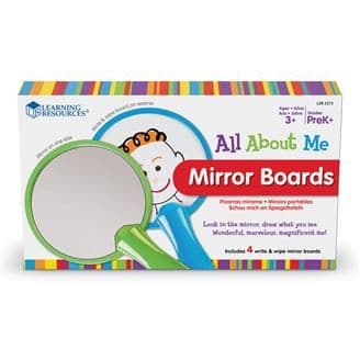 All About Me Mirror Boards Pack of 4, Build self-awareness with the All About Me Mirror Boards which feature the outline of a face on the write & wipe side and a mirror on the reverse. Children look at their reflections and then draw matching facial features on the outlined face. The All About Me Mirror Boards are great for About Me themed lessons. The All About Me Mirror Boards help promote social and emotional development. The All About Me Mirror Boards are an innovative educational tool designed to foste