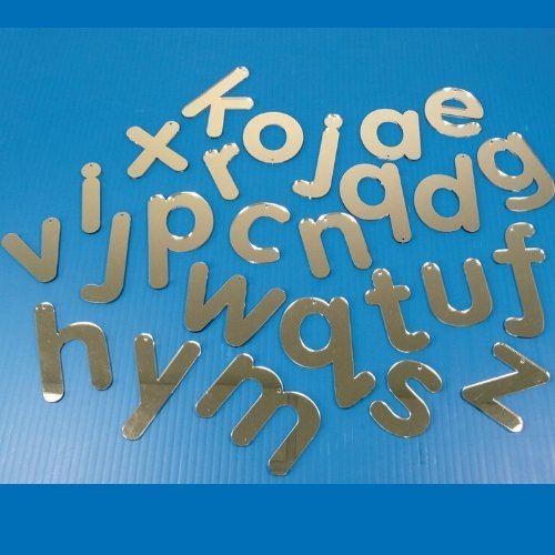 Alphabet Mirror Set, The Alphabet Mirror Set is made from tough double sided acrylic mirror and using a clear lower case font the Alphabet Mirror Set are perfect to handle draw around and play with. Laser cut double-sided mirrors, made from highly reflective 2mm acrylic. Not only are the Alphabet Mirror Sets an aesthetic addition to everyday classroom resources, they provide a multitude of uses including manipulative for children to feel, experience, play with and trace around, as teacher demonstration piec