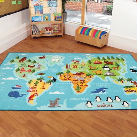Animals and Places of the World Carpet, The Animals and Places of the World Carpet is a light and durable mat which includes continents, countries, climates, animals and multicultural studies. The Animals and Places of the World Carpet is a fun and engaging design to help children understand the different areas of the world. Features of the Animals and Places of the World Carpet Learn about what animals live in certain areas and what type of climate. Doubles up as a colourful backdrop for creative small wor