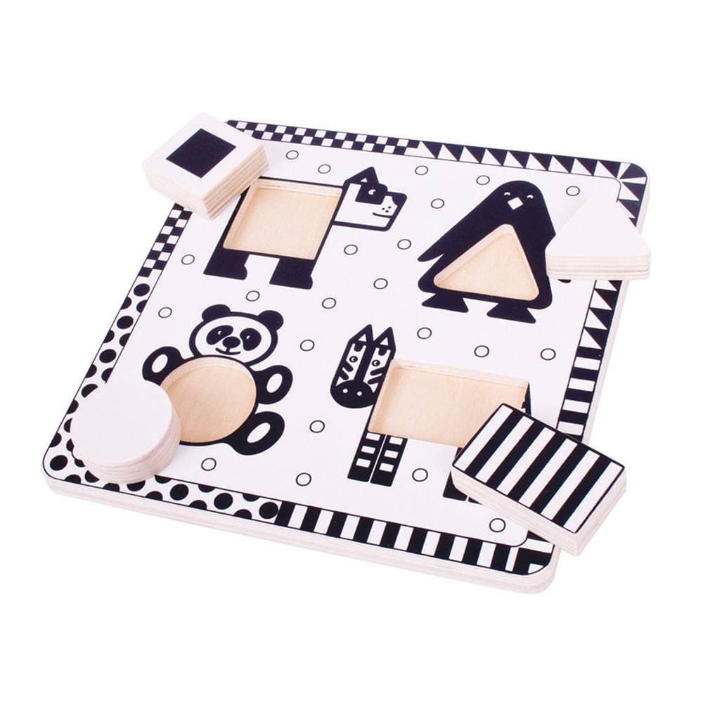 Animals Black and White Puzzle, This wooden Animal themed black and white puzzle has been specifically designed in black and white, due to the fact that black and white are the easiest colours for young children to see and respond to. The Animal-themed Black and White Puzzle offers an enriching and educational experience tailored to the developmental needs of young children. Designed with simplicity and engagement in mind, this puzzle is a fantastic addition to your child's toy collection. Features of the A