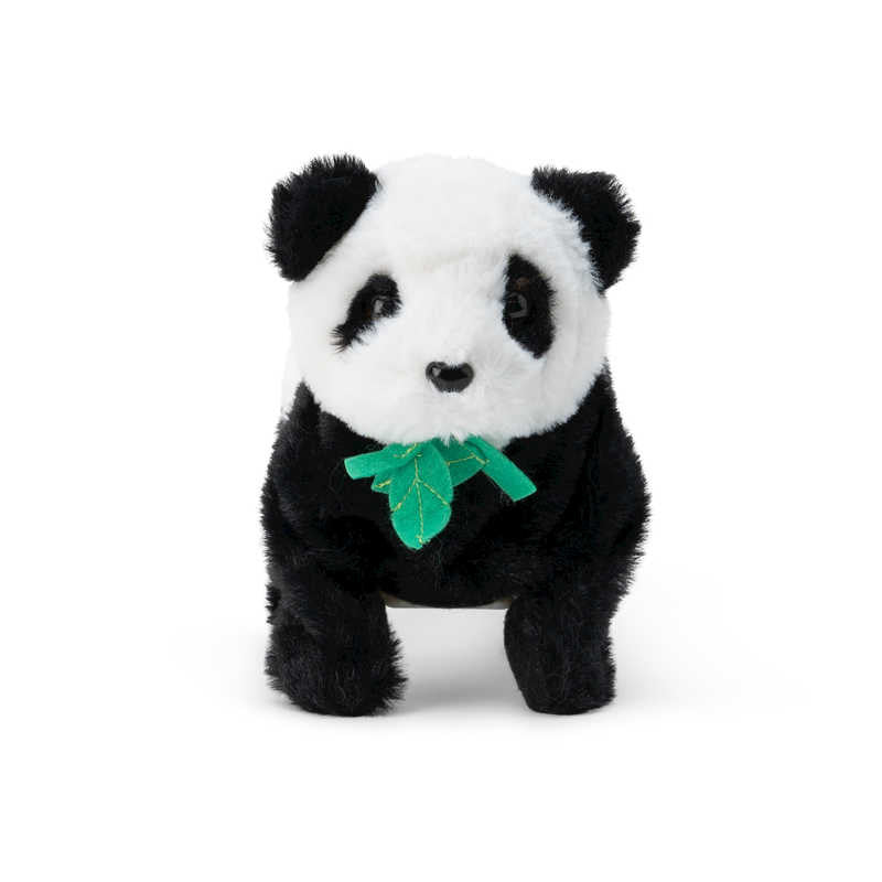 Animigos Flipping Panda, Meet the Animigos Flipping Panda, an irresistibly adorable animated plush toy that's bound to captivate hearts and entertain everyone in the room. Reminiscent of the iconic flipping puppy, this small panda has a trick up its paw— it can shuffle forwards and execute a perfect back-flip! Crafted with soft, tactile fur and featuring a shoot of bamboo in its mouth, this panda is a delightful companion and a fabulous entertainer rolled into one. Part of the renowned Animigos range. Animi