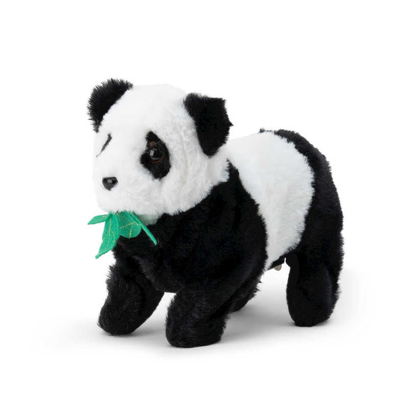 Animigos Flipping Panda, Meet the Animigos Flipping Panda, an irresistibly adorable animated plush toy that's bound to captivate hearts and entertain everyone in the room. Reminiscent of the iconic flipping puppy, this small panda has a trick up its paw— it can shuffle forwards and execute a perfect back-flip! Crafted with soft, tactile fur and featuring a shoot of bamboo in its mouth, this panda is a delightful companion and a fabulous entertainer rolled into one. Part of the renowned Animigos range. Animi
