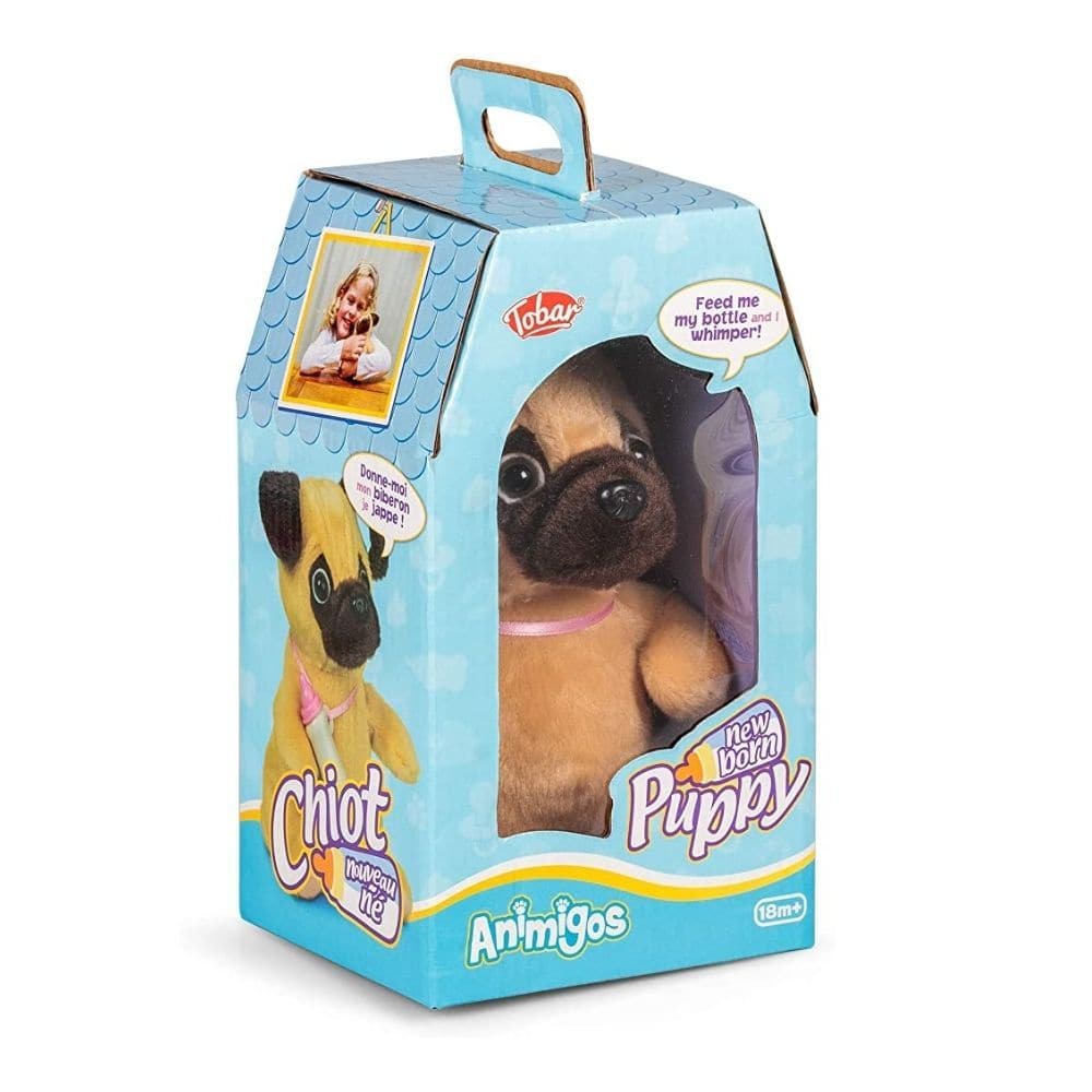 Animigos New Born Puppy, The New Born Puppy from our Animigos collection is a captivating plush toy that brings a touch of realism to playtime. This lovable puppy, designed with soft and furry features, is an adorable addition to any child's toy collection. One of the unique features of this plush toy is the plastic drinking bottle that hangs around the puppy's neck. This interactive element adds a layer of fun and engagement. Simply place the tip of the bottle to the puppy's mouth and listen to the realist