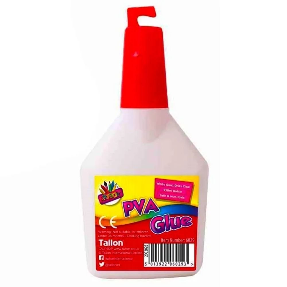 Artbox PVA Glue 250ml, Introducing the Artbox PVA Glue 250ml, the perfect adhesive for young children's artistic endeavors. This specially formulated glue is designed to make their creative experiences mess-free and enjoyable.One of the standout features of our PVA Glue is its ability to wash easily from clothes and brushes, even when dry. No need to worry about stubborn stains or ruined brushes anymore! This makes it an excellent choice for parents and educators looking for a hassle-free solution.Not only 