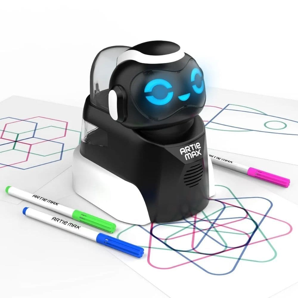Artie Max, Take creative coding to the max with new Artie Max™ The Coding Robot! Artie Max brings coding and STEM learning to life by converting the code programmed in the simple user interface (UI) into real line drawings in up to 3 different colours. Kids learn to code in 5 coding languages - Blockly, Snap!, JavaScript, Python, and C++ - through fun, creative activities. Artie Max’s colour-changing LED light-up eyes add extra cool fun to coding for kids. Coding for kids is engaging and fun with new Artie 