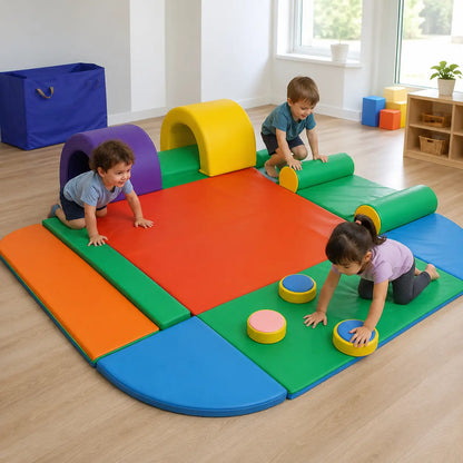 Assault Course Soft Play in a naturally lit early-years nursery movement setting