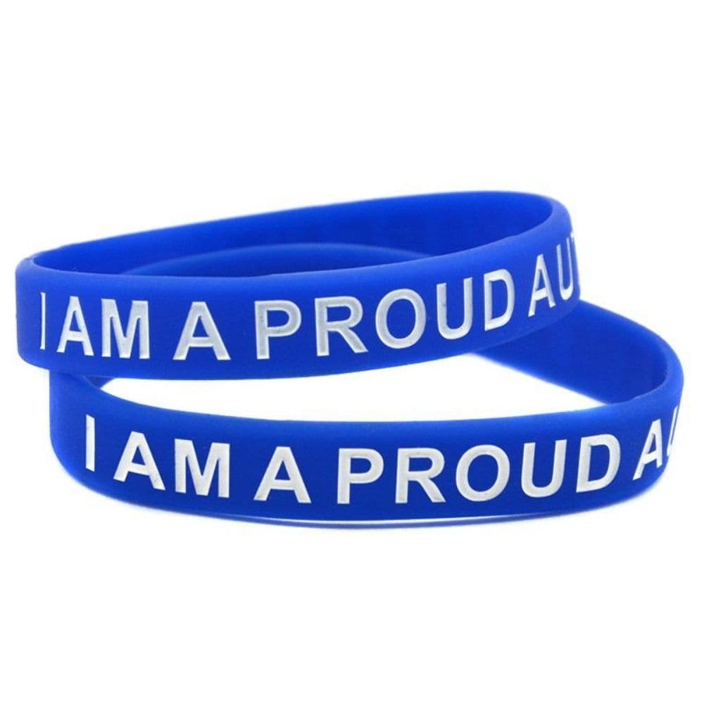 Autism Bracelet I am a proud parent, The Autism Bracelet "I am a proud parent" is the perfect accessory to showcase your support and love for the autism community. In a vibrant shade of blue, this wristband boldly displays the empowering message, "I am a proud autism parent." Crafted with attention to detail, this bracelet is designed to provide utmost comfort. It effortlessly stretches to fit different wrist sizes and is incredibly flexible, allowing for easy wear and removal. Whether you wear it every day