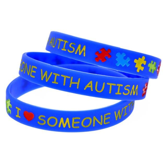 Autism Bracelet I love somebody, The Autism Stretchy Silicone Gel Bracelet is here to make a bold statement about love and support for individuals with autism. This beautiful bracelet comes in an attractive shade of blue and features the heartfelt message, "I love someone with autism."Not only does this wrist band promote awareness, but it also offers unbeatable comfort and flexibility. Crafted from stretchy silicone gel material, it effortlessly conforms to your wrist, providing a snug and comfortable fit.