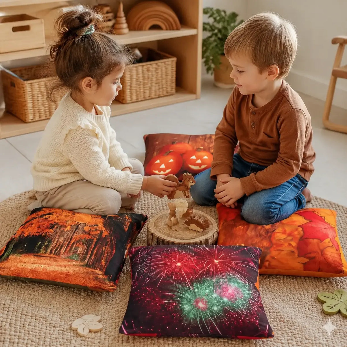 Autumn Scatter Cushions Set of 4 in a naturally lit early-years nursery setting