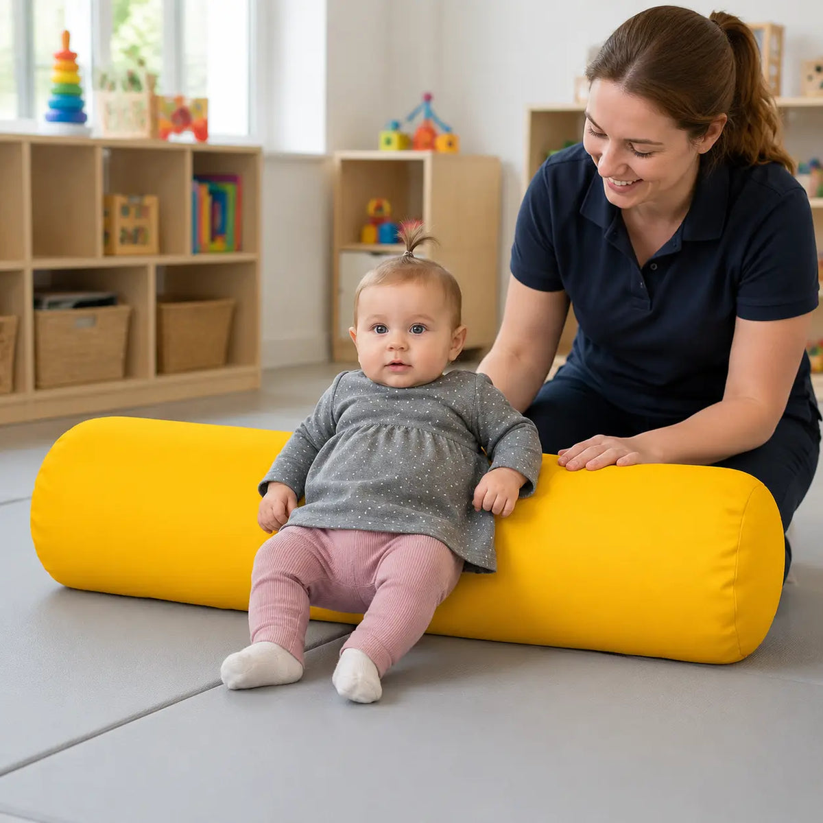 Baby Care Bolster in a naturally lit supervised early-years baby play setting