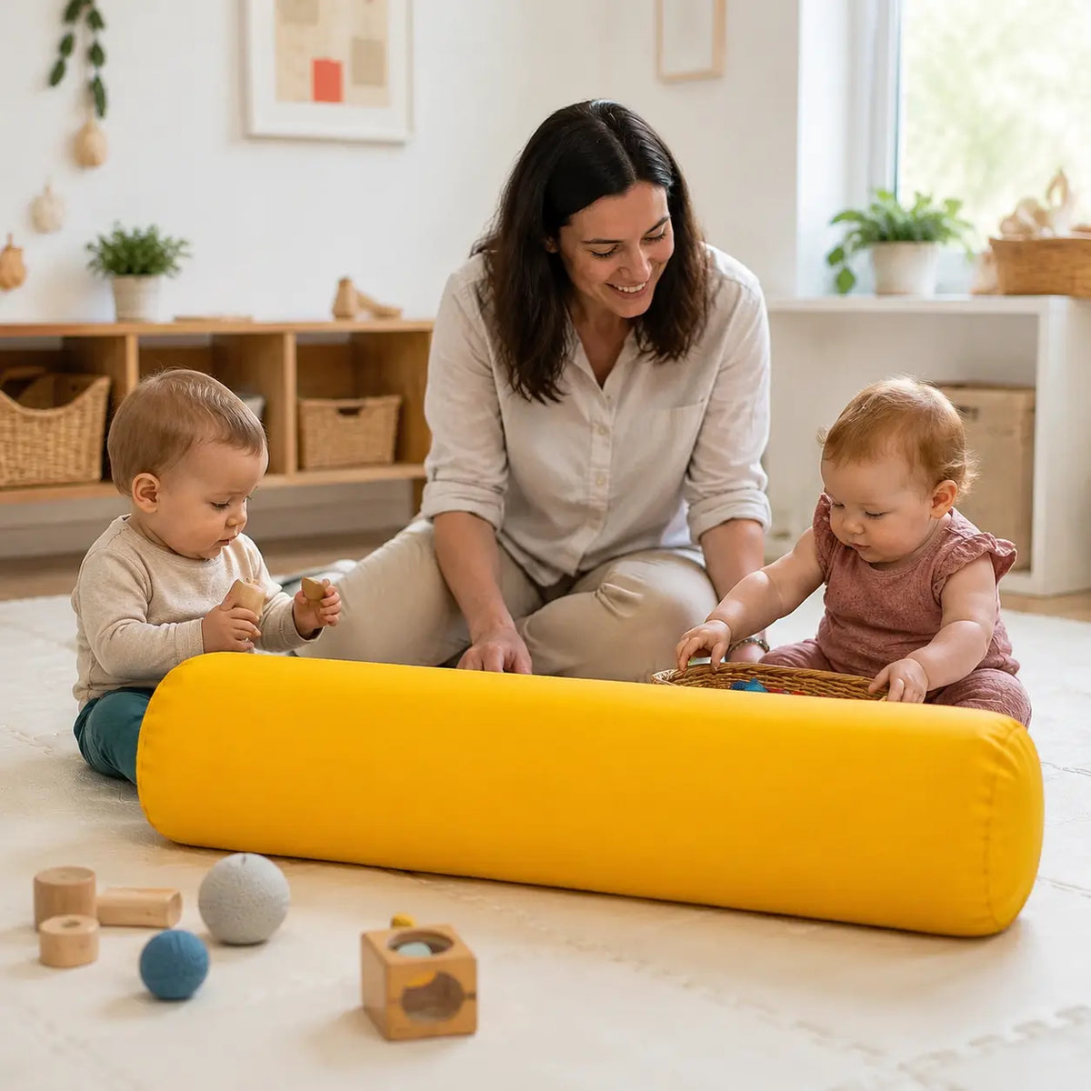 Baby Care Bolster in a naturally lit supervised early-years baby play setting