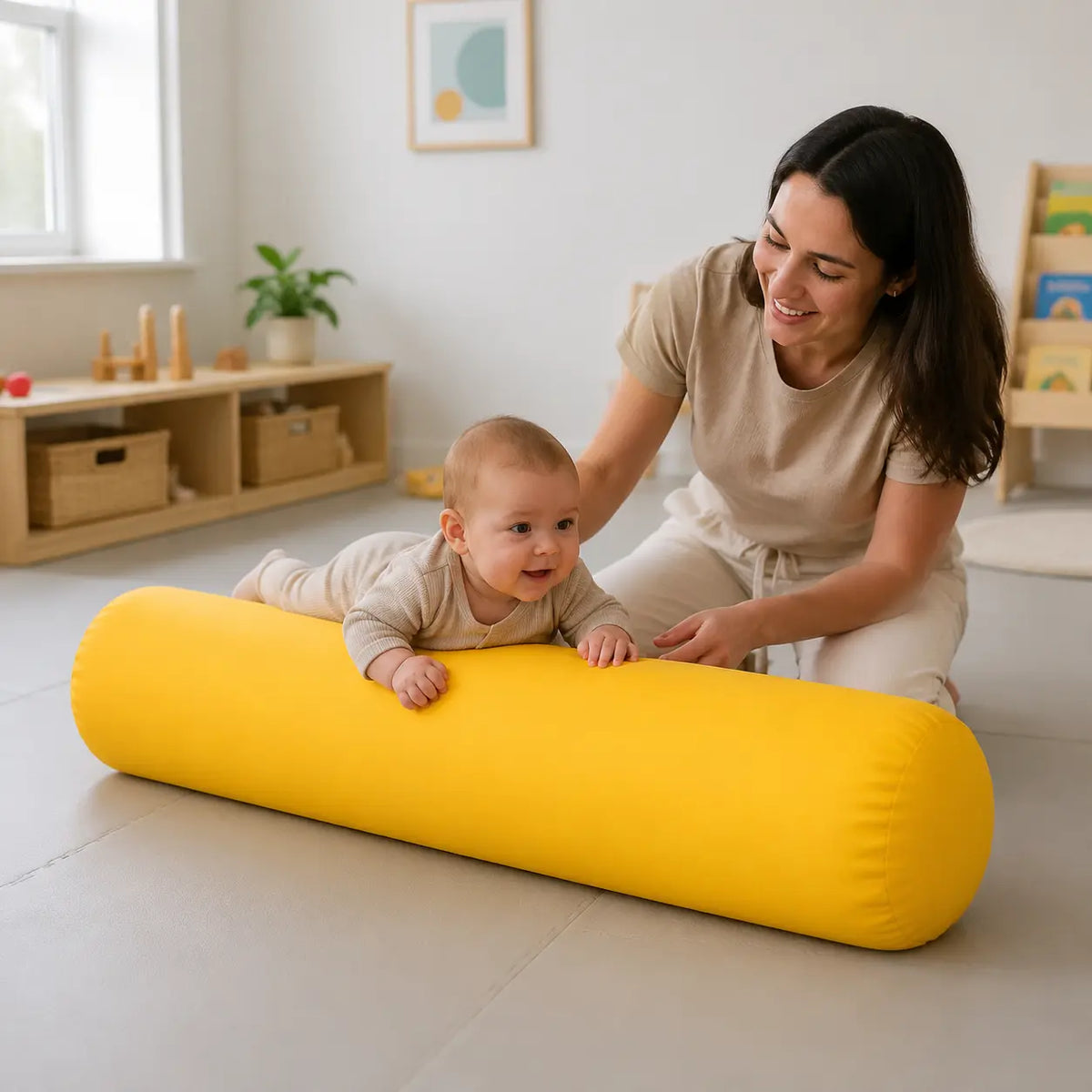 Baby Care Bolster in a naturally lit supervised early-years baby play setting
