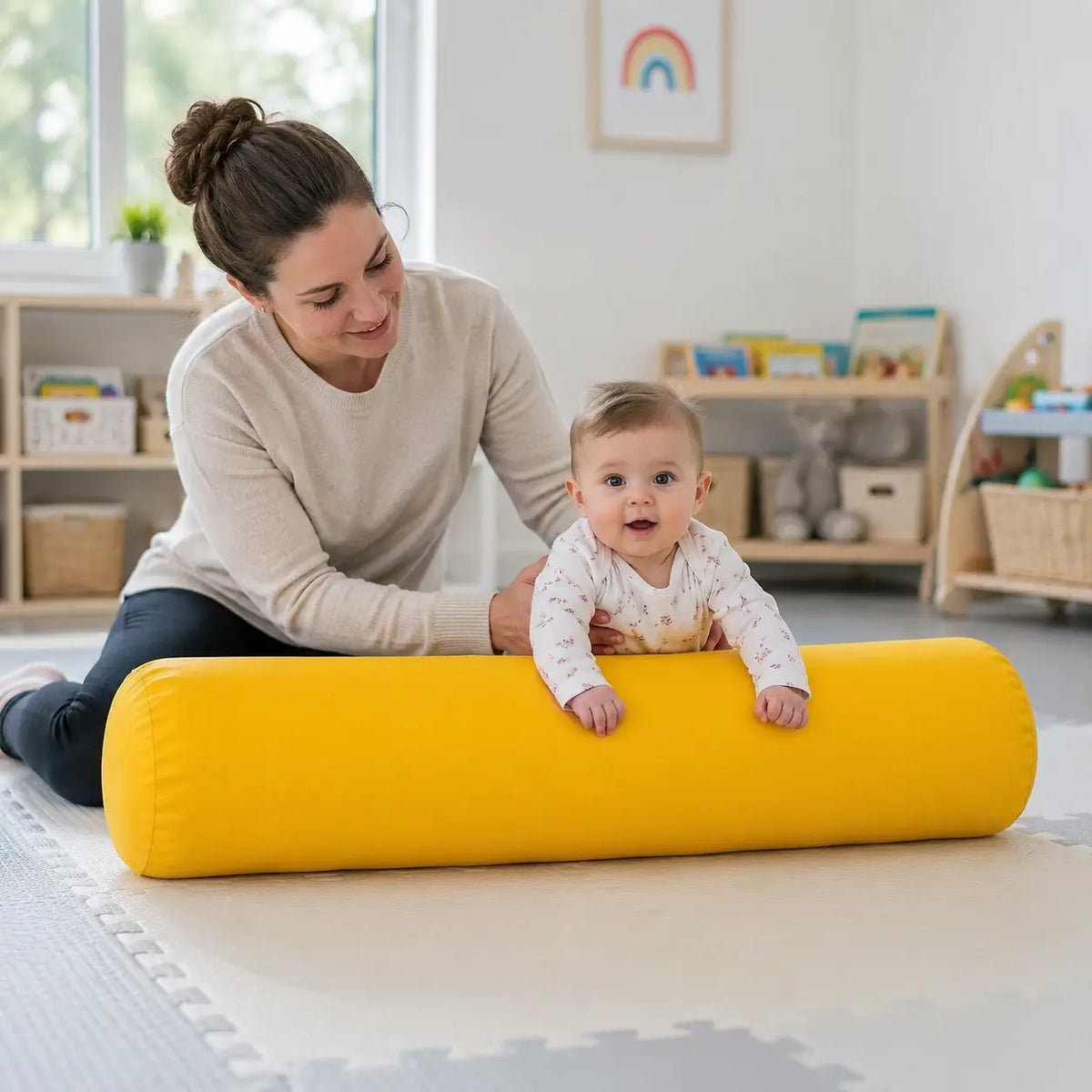 Baby Care Bolster in a naturally lit supervised early-years baby play setting