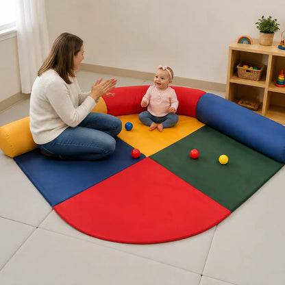 Baby Care Bolster and Corner Mat in a naturally lit supervised early-years baby setting