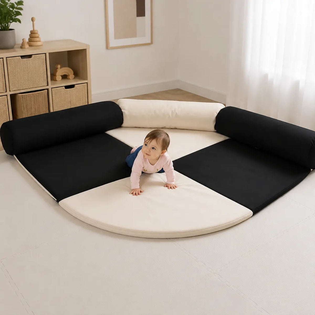 Baby Care Bolster and Corner Mat in a naturally lit supervised early-years baby setting