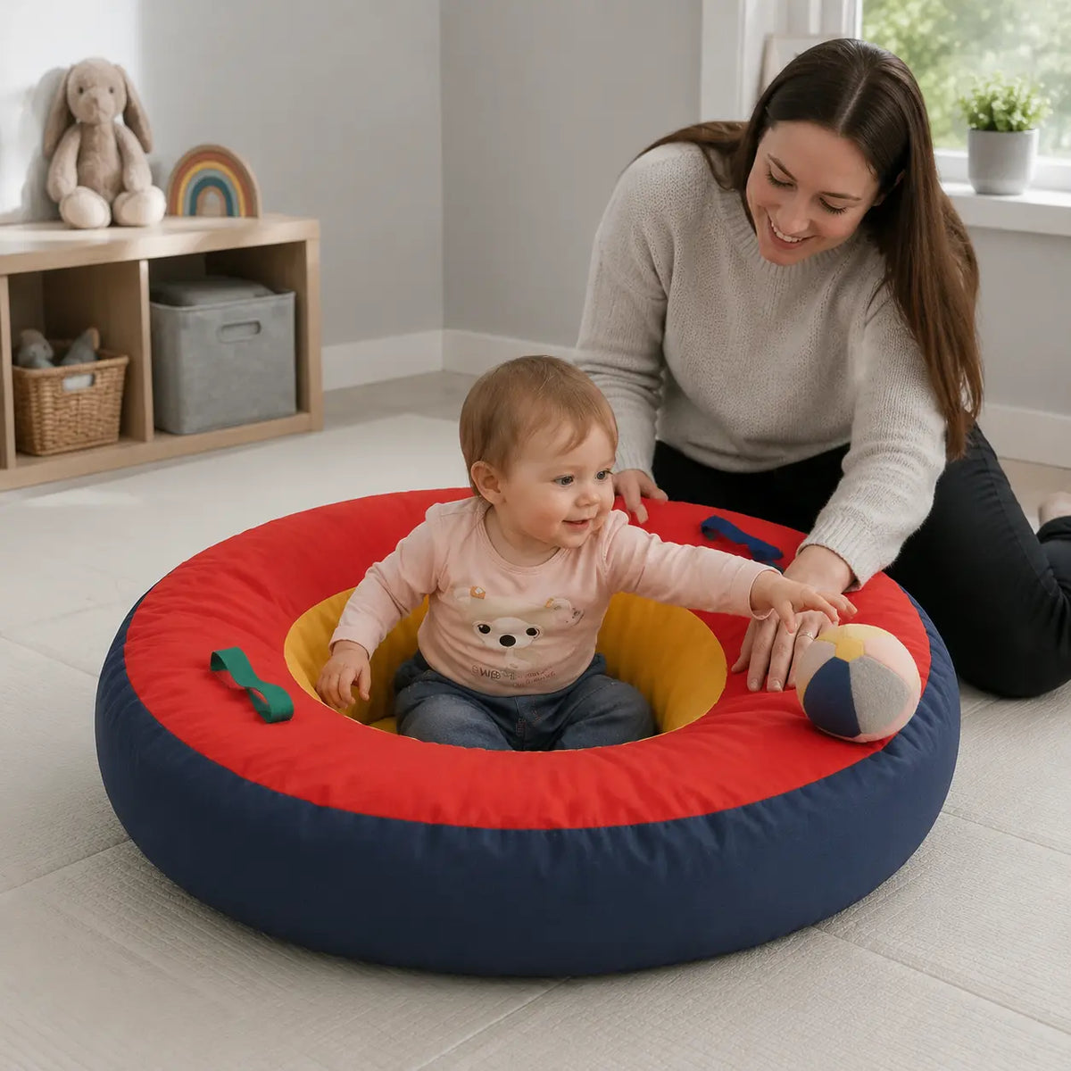 Baby Care Support Ring in a naturally lit supervised early-years baby setting