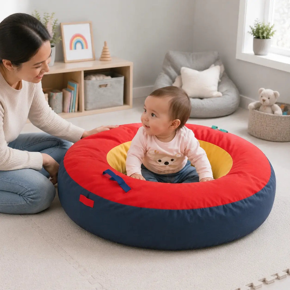 Baby Care Support Ring in a naturally lit supervised early-years baby setting