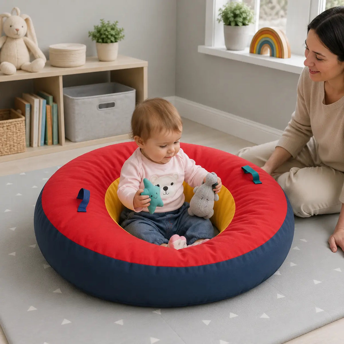 Baby Care Support Ring in a naturally lit supervised early-years baby setting