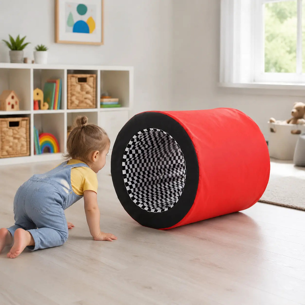 Baby Moves Hollow Tunnel in a naturally lit supervised early-years nursery play setting