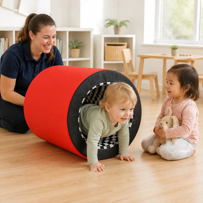 Baby Moves Hollow Tunnel in a naturally lit supervised early-years nursery play setting